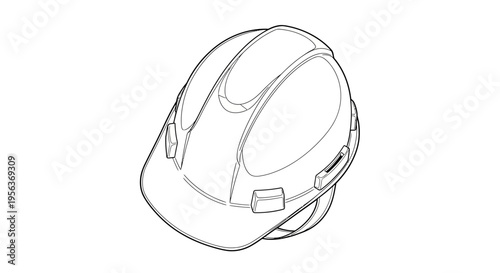 Construction Hard Hat Line Art Illustration, Safety Helmet Outline Icon for Industrial Work and Building Protection Gear