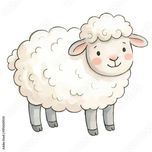 Cute cartoon sheep vector illustration of a happy fluffy lamb character isolated on white background
