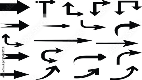 Collection of black arrows pointing in various directions