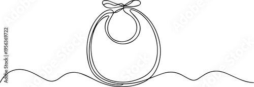 Baby Bib continuous one line drawing, A continuous black line drawing of a baby bib with a modern, minimalist design, perfect for abstract artwork. Baby bib one line icon. Vector illustration.