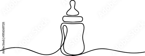 Bild auf Leinwand baby bottle continuous one line drawing, continuous line of baby pacifiers