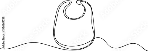 Baby Bib continuous one line drawing, A continuous black line drawing of a baby bib with a modern, minimalist design, perfect for abstract artwork. Baby bib one line icon. Vector illustration.