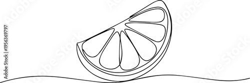 Orange slice continuous one line drawing, Lemon fruit slices or orange fruit slices in continuous line art drawing style. Single line concept of sliced orange fruit in doodle style. one line Icon draw