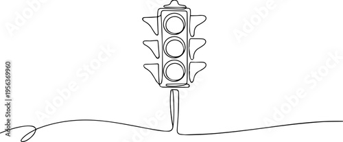 Continuous editable drawing of traffic light. One line drawing background. Vector illustration. Traffic light in one line style, Continuous one line drawing of traffic lights with poles to regulate