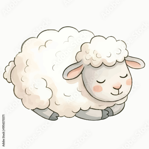 Cute cartoon sheep vector illustration of a happy fluffy lamb character isolated on white background