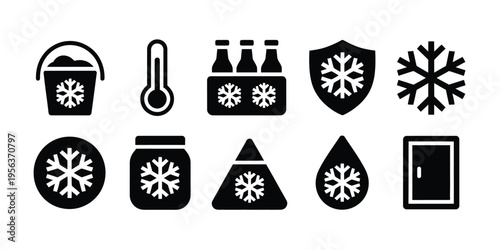 Cold Storage Refrigeration Solid Icons Collection for Cooling and Freezer Design