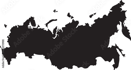 Black silhouette map of Russia simple vector outline for geography and travel concepts isolated on white background