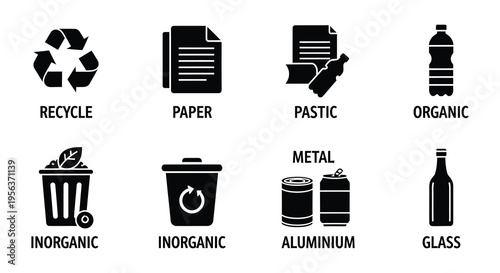 Recycling symbols for paper plastic organic waste and other materials