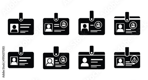 A collection of black identification card icons with varying security levels
