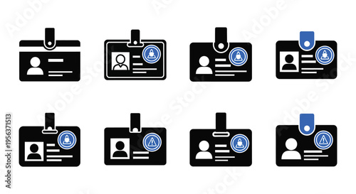 A collection of black identification card icons with varying security levels