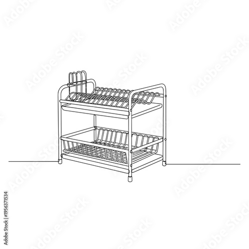 Two tier dish drying rack line drawing on white background