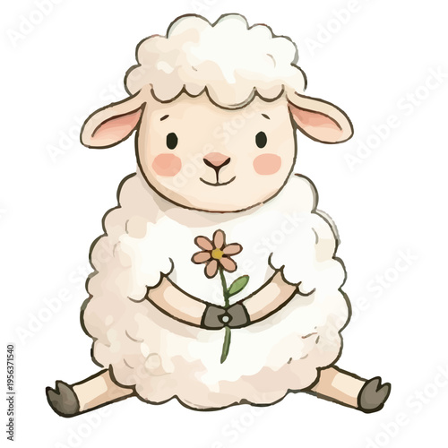 Cute cartoon sheep vector illustration of a happy fluffy lamb character isolated on white background