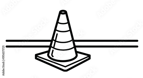 Minimalist Traffic Cone Line Art Illustration - Safety and Construction Icon on White Background