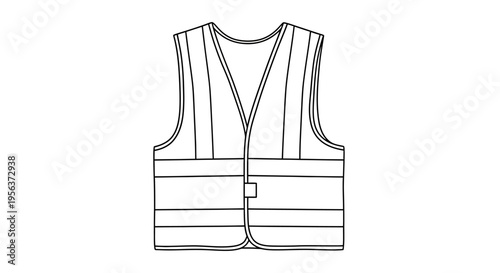 High-Visibility Safety Vest Line Art Vector - Construction and Traffic PPE Icon Illustration on White Background