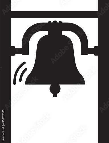 Vector silhouette of ringing bell with sound waves isolated on transparent background