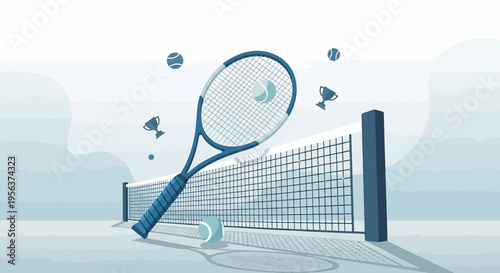 A captivating cartoon illustration capturing the essence and dynamism of the tennis sport