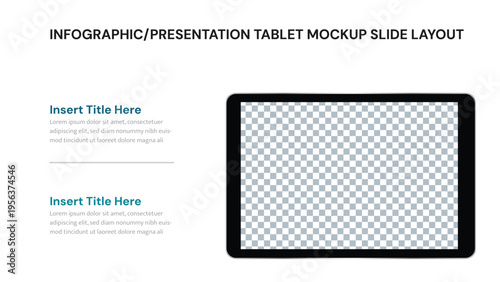 Horizontal tablet mockup for presentation slide layout with two text sections