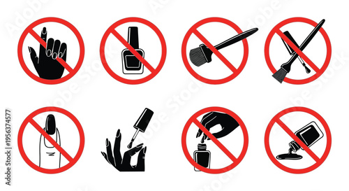 Prohibited items featuring nail polish and manicure tools in red circles