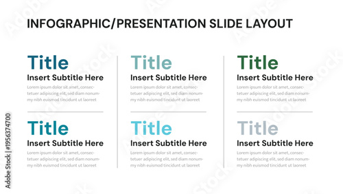 Infographic presentation slide layout with multiple text sections for information display