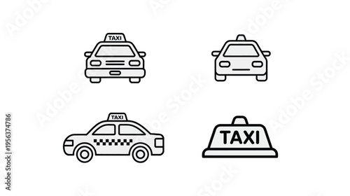 Taxi Car Icon Set with Taxi Sign Symbol Collection