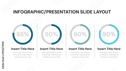 Infographic presentation slide with four percentage circle charts for data