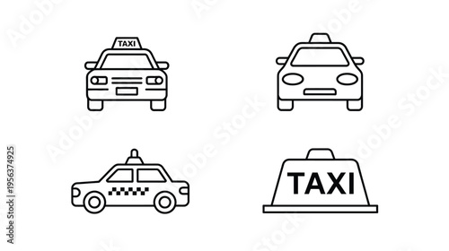 Taxi Car Vector Icon Collection with Urban Transportation Signs