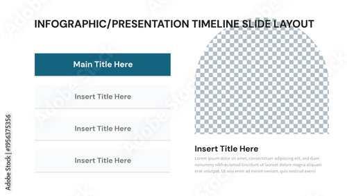Infographic timeline presentation slide with image placeholder and text boxes