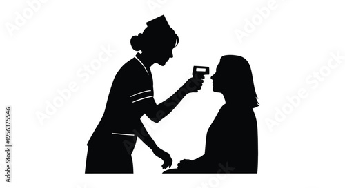 Healthcare worker taking a seated patient s temperature with a thermometer