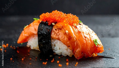 Wallpaper Mural Delicious Salmon Nigiri Sushi with Ikura Roe. Torontodigital.ca