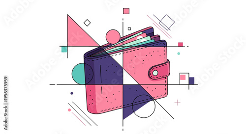 Abstract financial illustration featuring a wallet and geometric elements expressing modern