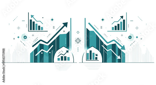 Abstract financial market trend illustration showing upward and downward dynamics with graphical