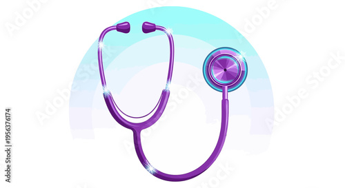 A vibrant, purple stethoscope set against a soft, pastel backdrop signifies health and wellness