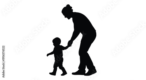 Silhouette of a parent guiding a small child while walking forward