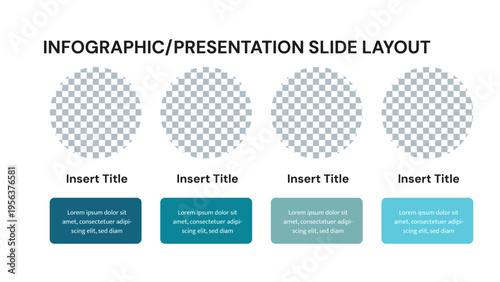 Presentation slide layout with four image placeholders and text