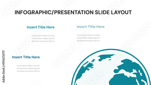 Presentation slide layout with three text sections and partial globe