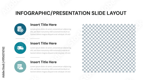 Presentation slide layout with three vertical steps and content placeholder