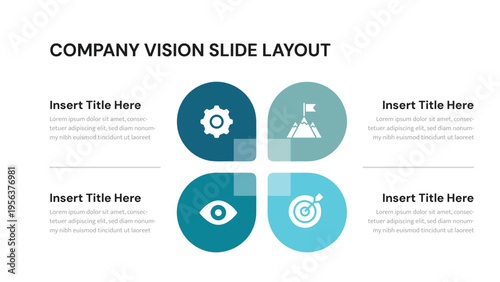 Quadrant company vision slide layout with four core strategic elements