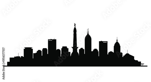 Silhouette of a city skyline against a stark white background