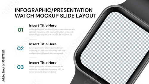 Smartwatch device mockup for numbered infographic presentation slide