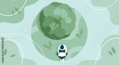 Abstract representation of peaceful reading under a tree promoting relaxation and nature