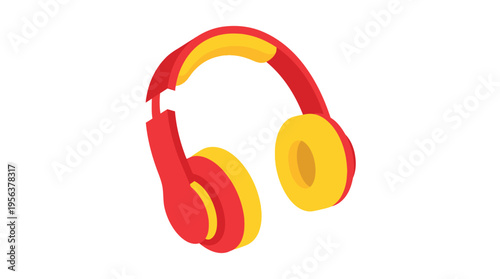 Vibrant red and yellow over-ear headphones, an illustration of modern audio technology for music listening and communication.