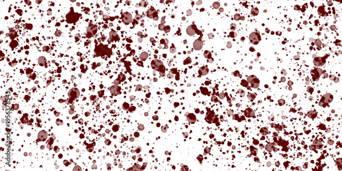 Abstract dark red paint splatters and blood drip texture isolated on white background