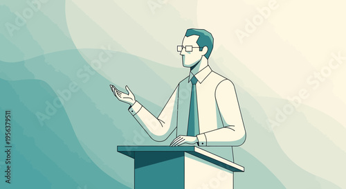 An engaging speaker delivers an address with confidence and charisma at podium