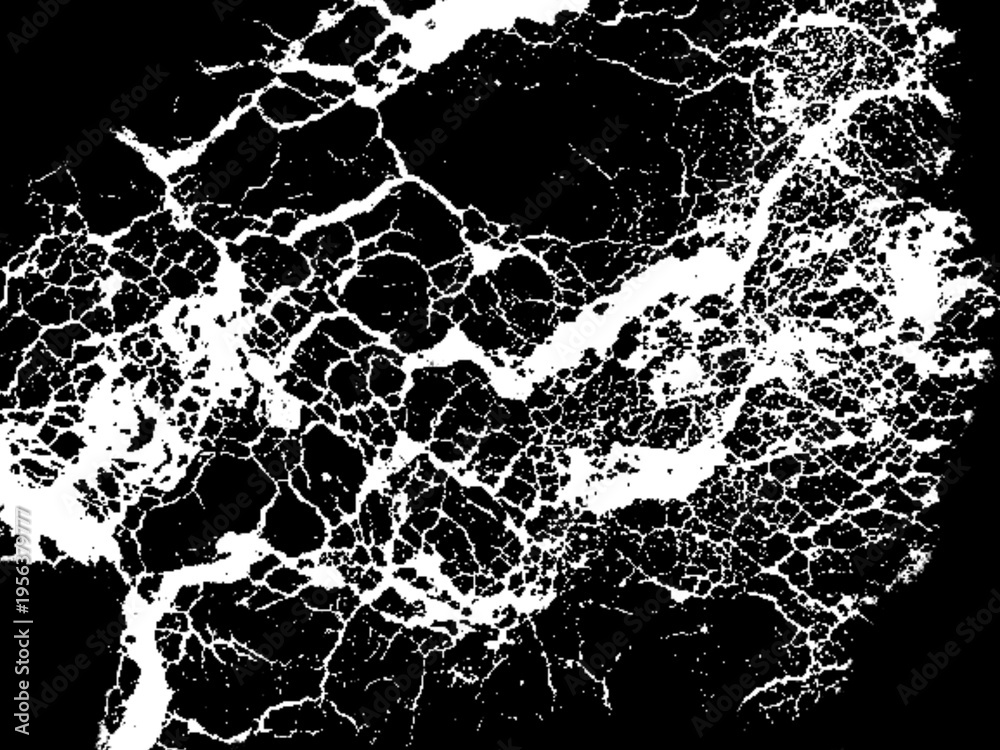 Fototapeta premium Abstract white cracked texture and marble veins pattern on black background