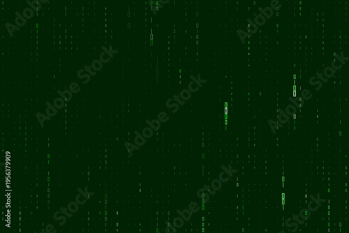 Green binary code digital rain for cybersecurity penetration testing and data encryption