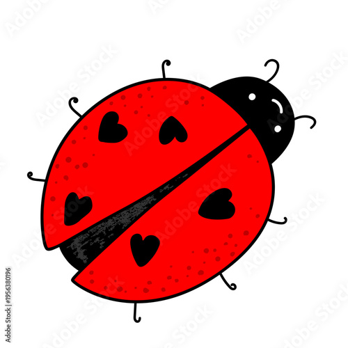 Cartoon kawaii ladybug baby character. Ladybird icon with a cute hearts on wings. Isolated vector illustration on white