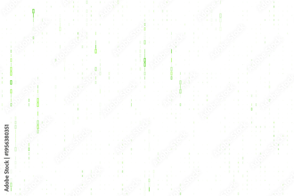 Fototapeta premium Green Binary Code Rain on White Background for Cybersecurity and Data Privacy