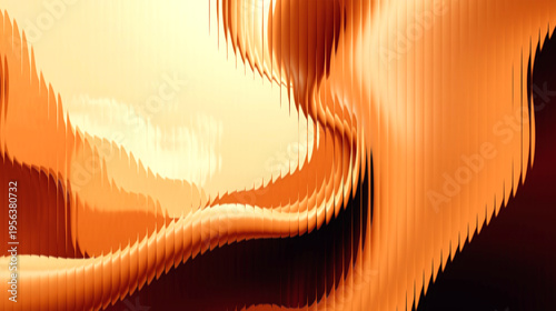 A vibrant abstract artwork featuring swirling orange and yellow hues in a dynamic composition