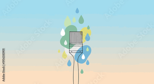 Artistic brush strokes with a linear paintbrush and watercolor style droplet elements background