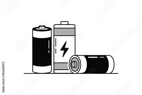 Set of alkaline battery cells for portable power, energy storage vector illustration